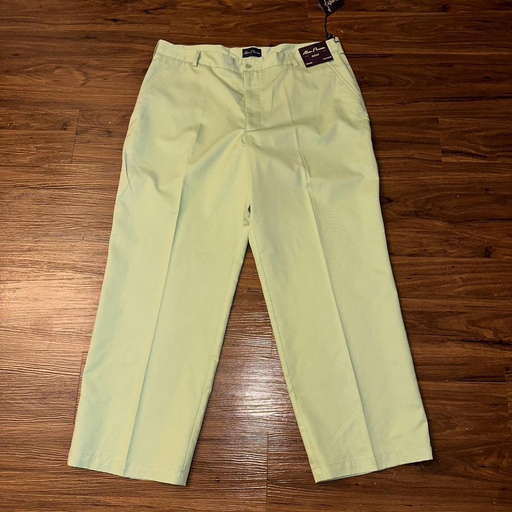 Alan Flusser Pants Mens W40 X L30 Green Performance Flat Front Straight Leg